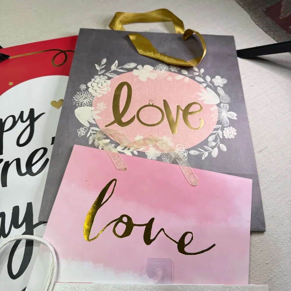 Valentine's Day Assorted Gift Bags - Pink Red White Love Designs - Set of 7
